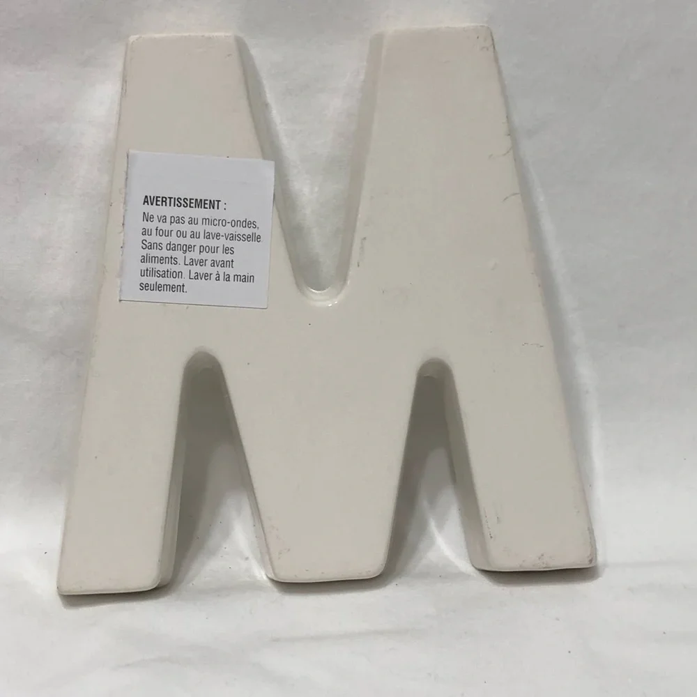 Ceramic initial letter W or M Tray beige. 6”L X6”W